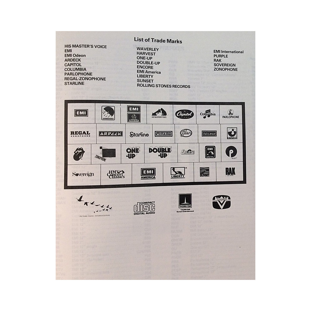 EMI Records (UK) 1984  Numerical Catalogue Spring 1984 Printed matter