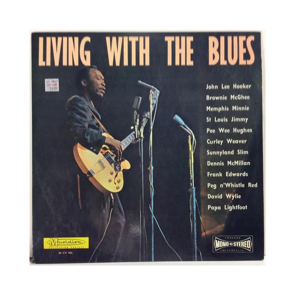 VARIOUS ARTISTS :  LIVING WITH THE BLUES  195? BLUES MUSIDISC  kansi  EX- levy  EX-