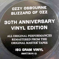 Osbourne Ozzy : Blizzard  of Ozz 30th anniversary edition - uusi LP