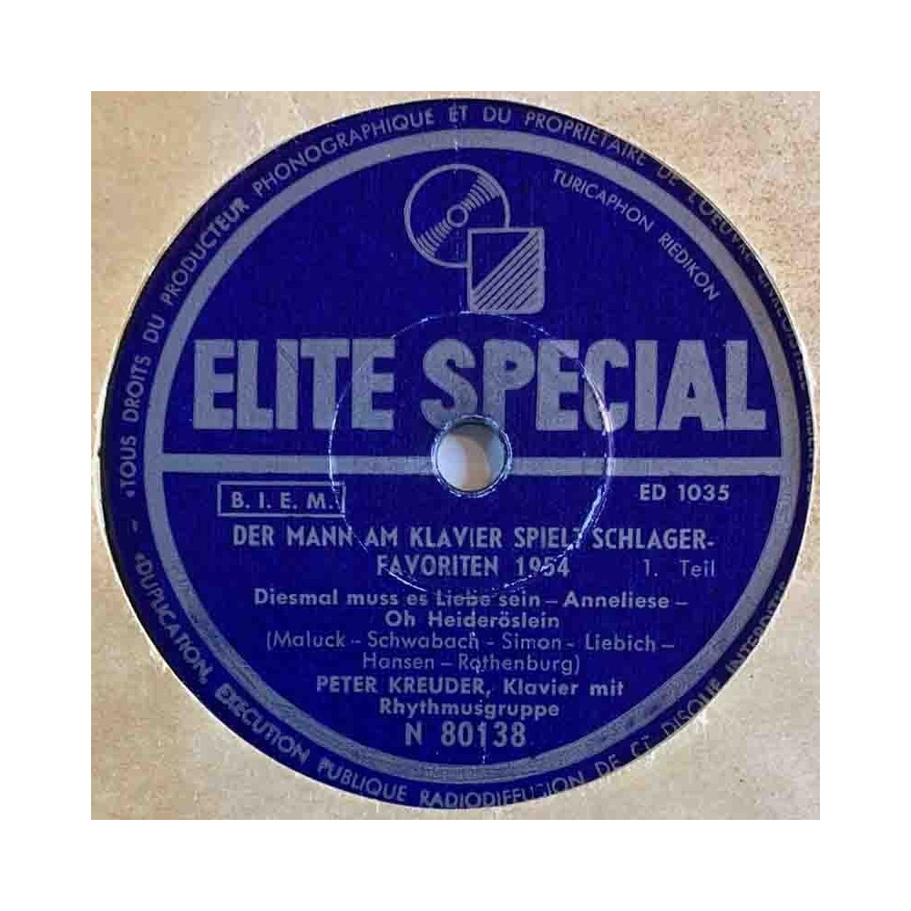 Kreuder Peter 1954 N 80138 Spielt schlager favoriten 1954 shellac 78 rpm record