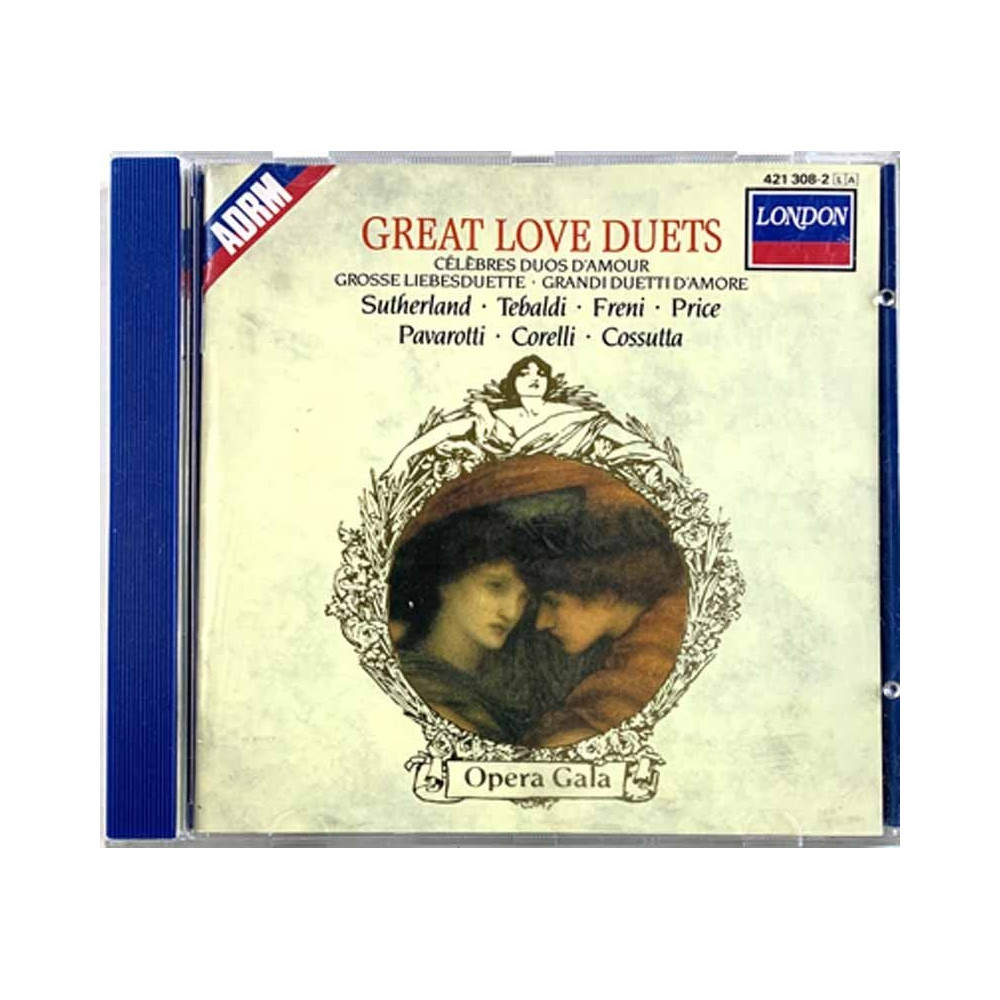 Sutherlans. Tebaldi, Freni, Price ym.: Great love duets  kansi EX levy EX Käytetty CD