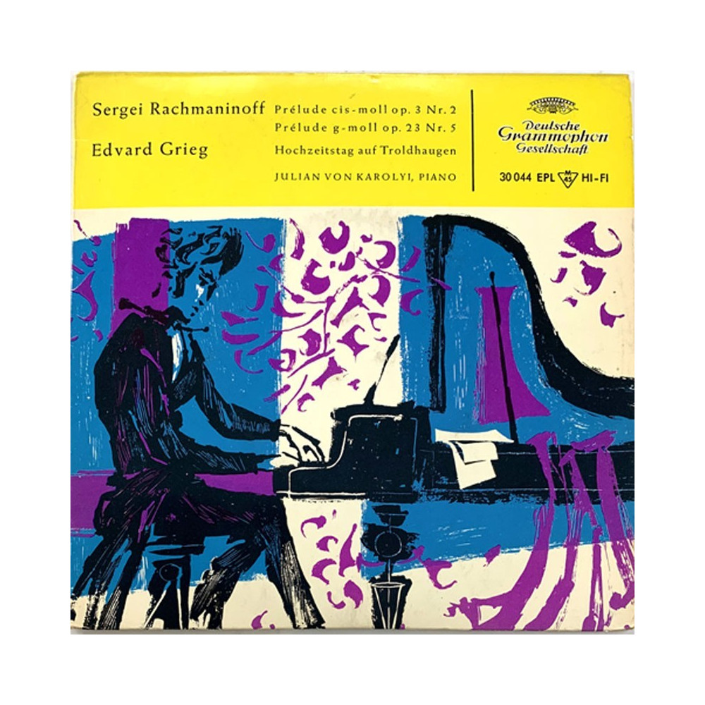 Sergei Rachmaninoff / Edvard Grieg : Julian Von Karolyi piano  kansi EX- levy EX käytetty vinyylisingle