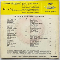 Sergei Rachmaninoff / Edvard Grieg : Julian Von Karolyi piano  kansi EX- levy EX käytetty vinyylisingle