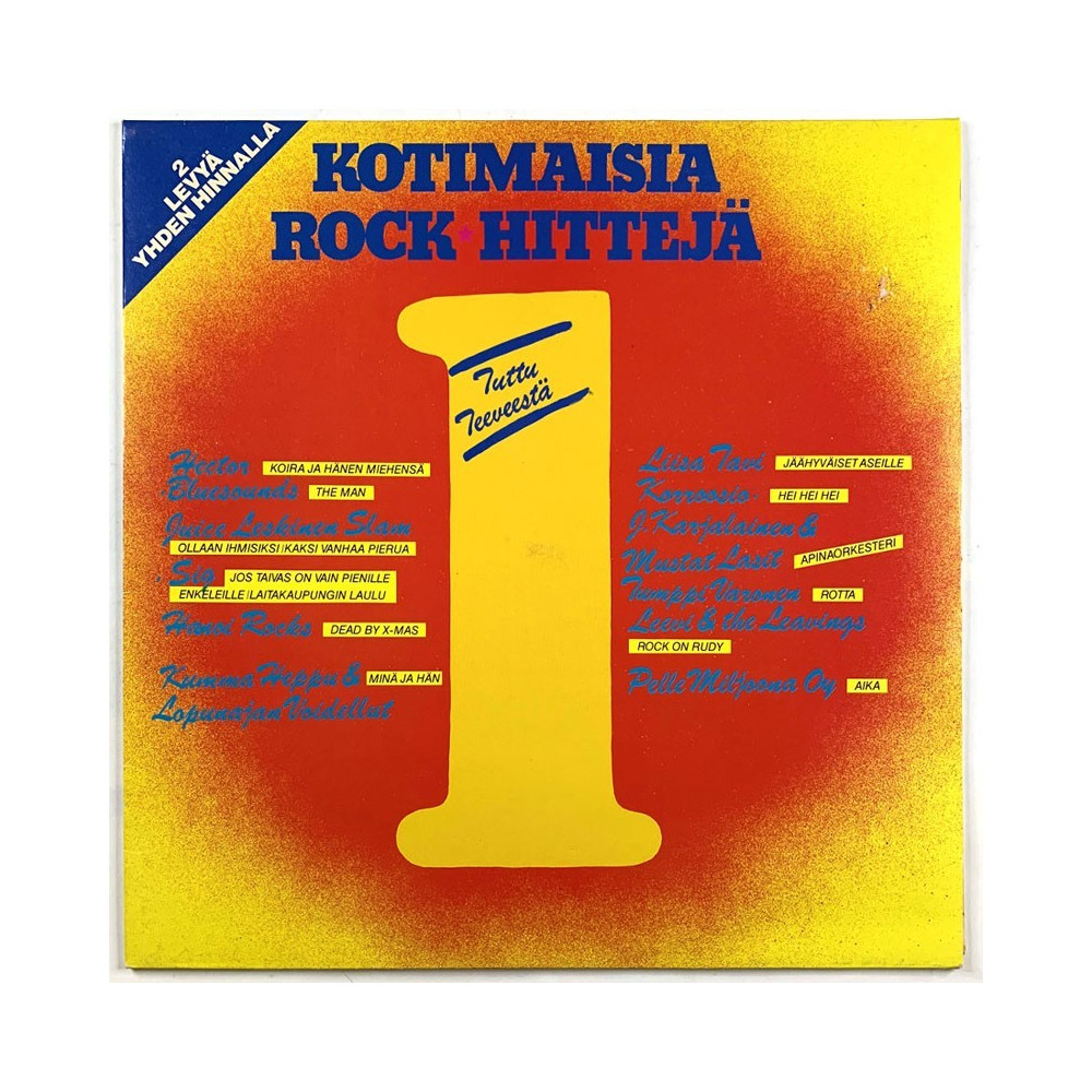 Hanoi Rocks, Bluesounds, Leevi, Juice ym.: Kotimaisia rock hittejä 1  kansi EX- levy EX Käytetty LP