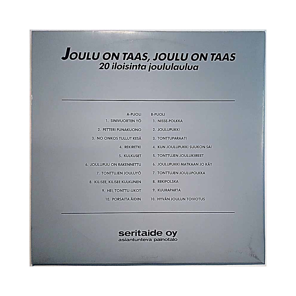 Mainoslevy Seritaide OY asiantunteva painotalo 1984 FL 1002 Hyvää joulua Used LP