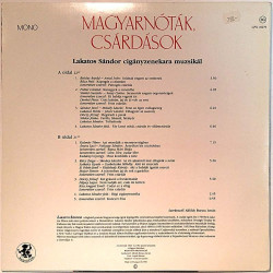 Lakatos Sándor Cigányzenekara Käytetty LP-Levy Magyarnóták, Csárdások  kansi EX levy EX Käytetty LP
