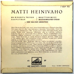 Heinivaho Matti: Matti Heinivaho -60 EP  kansi VG+ levy VG+ käytetty vinyylisingle