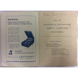 Laulukkeita ja Tanssisäveleitä 1940 No.12 Matti Jurva