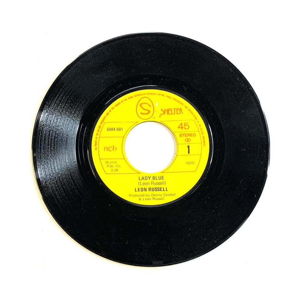 Russell Leon vinyylisingle Lady blue / Laying right here in heaven  kansi Ei kuvakantta levy VG+ käytetty vinyylisingle PS