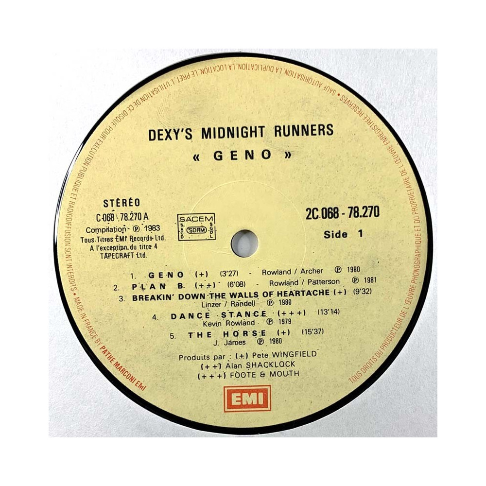 Dexys Midnight Runners: Geno  kansi Ei kuvakantta levy EX kanneton LP