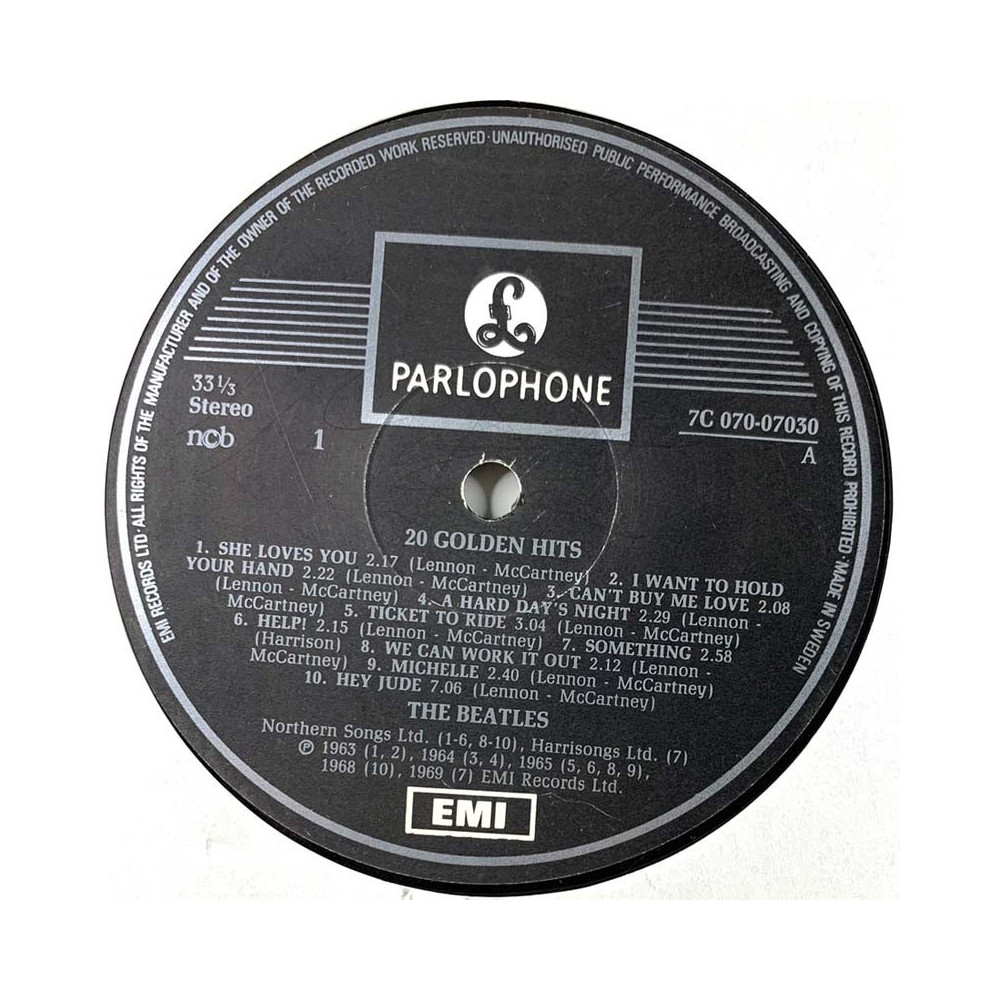 Beatles 1980 7C 070-07030 20 golden hits LP ingen omslag