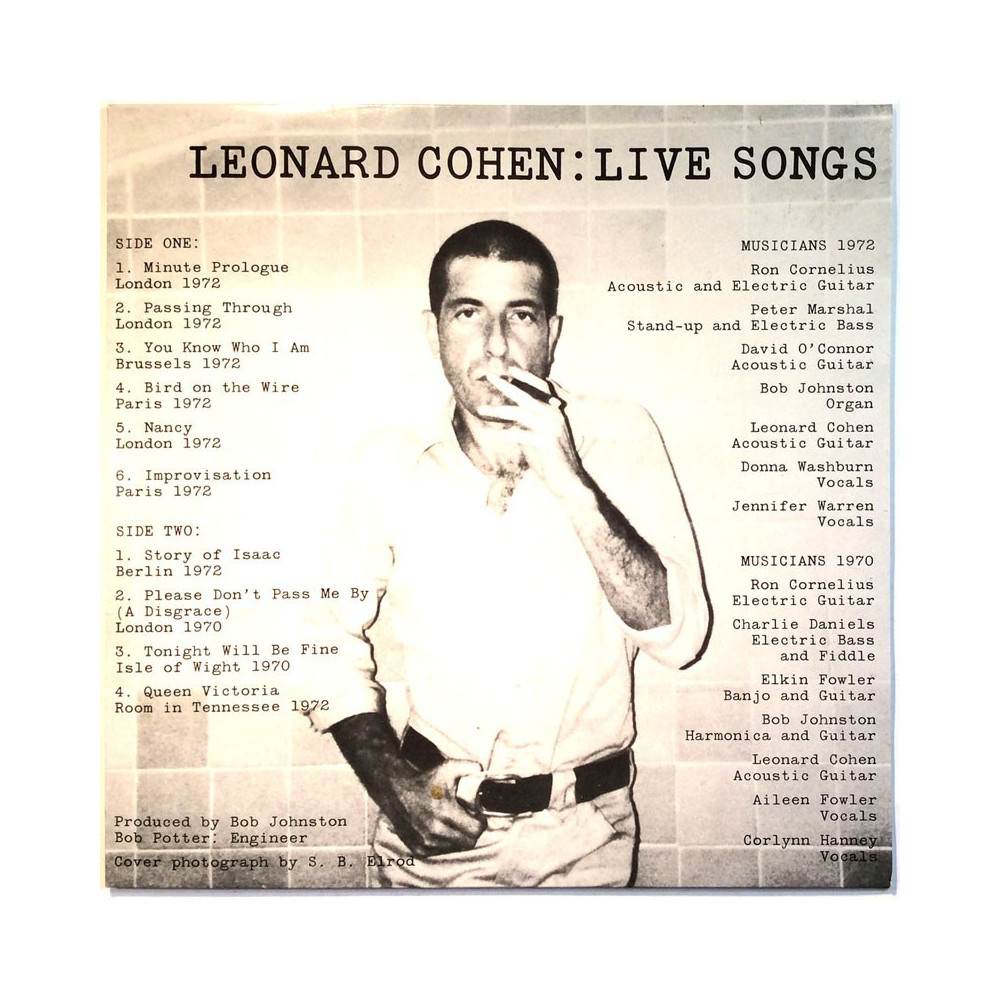Cohen Leonard LP Live Songs  kansi EX levy EX Käytetty LP