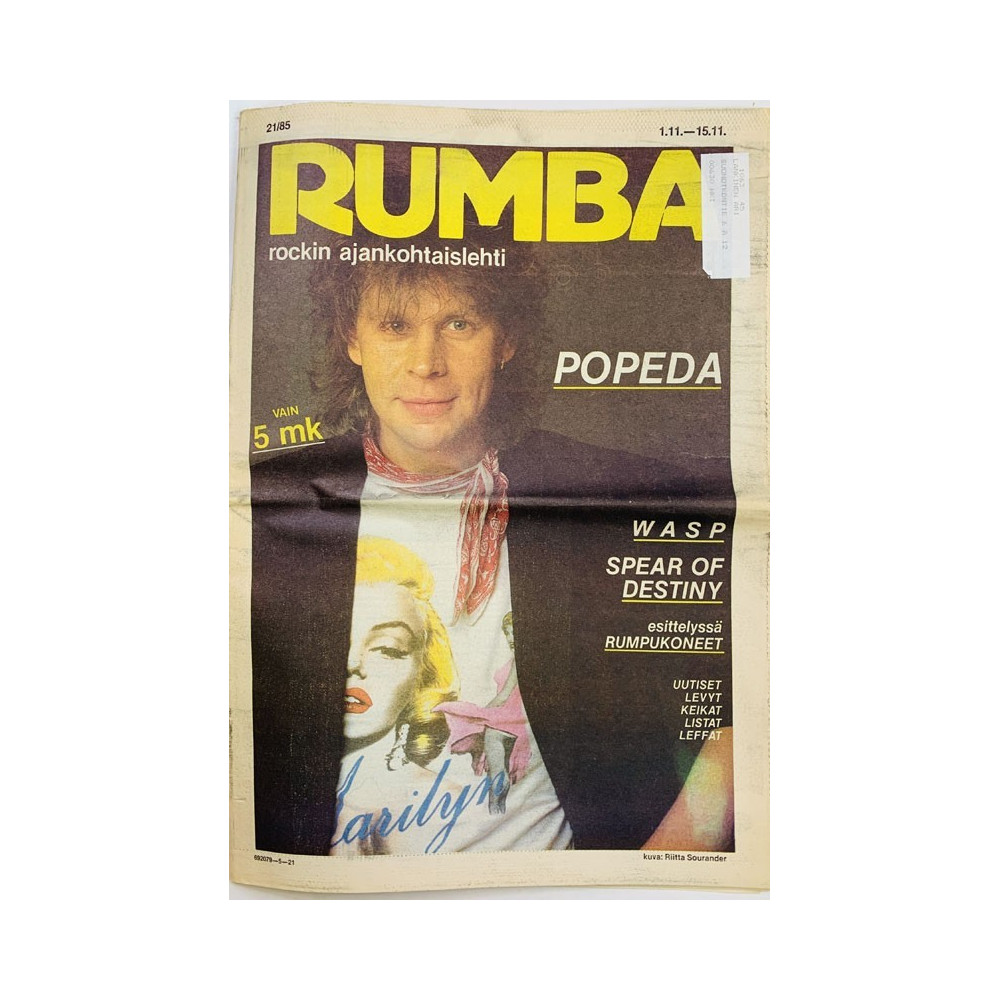 Rumba rockin ajankohtaislehti 1985 21 Popeda, WASP, Spear Of Destiny aikakauslehti
