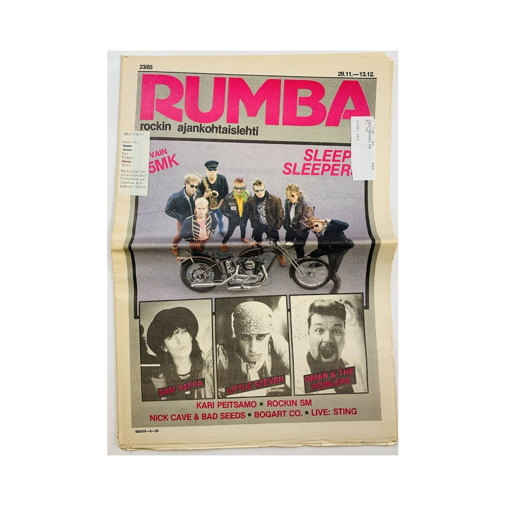 Rumba rockin ajankohtaislehti 1985 23 Sleepy Sleepers, Sam Yaffa, Peitsamo, Cave aikakauslehti