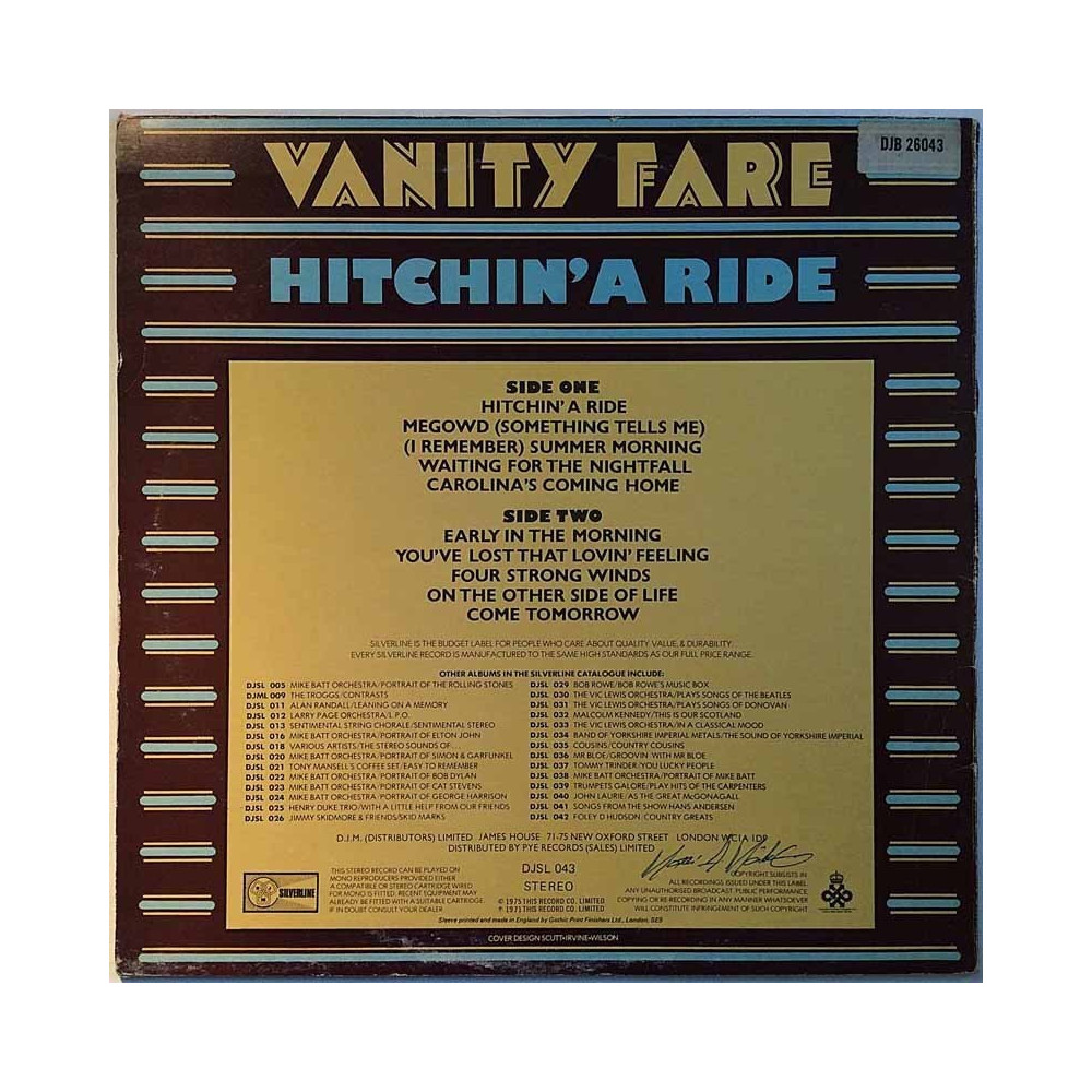 Vanity Fare 1975 DJSL 043 Hitchin' A Ride Second hand LP