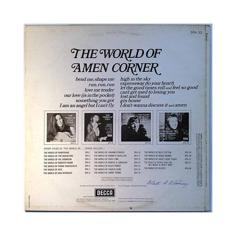 Amen Corner 1969 SPA 33 The World Of Amen Corner Begagnat LP