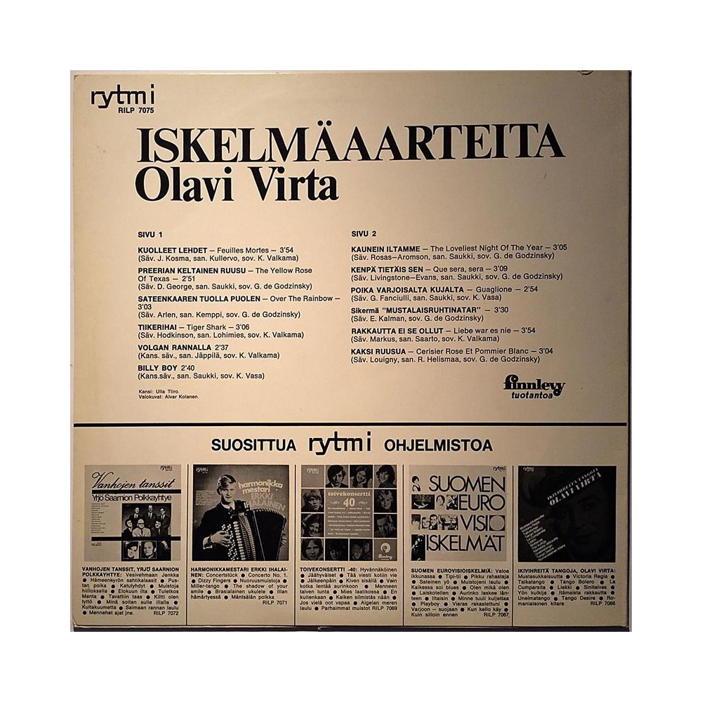 Virta Olavi 1970 RILP 7075 Iskelmäaarteita Second hand LP