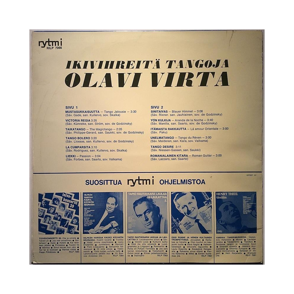 Virta Olavi 1970 RILP 7066 Ikivihreitä tangoja Second hand LP