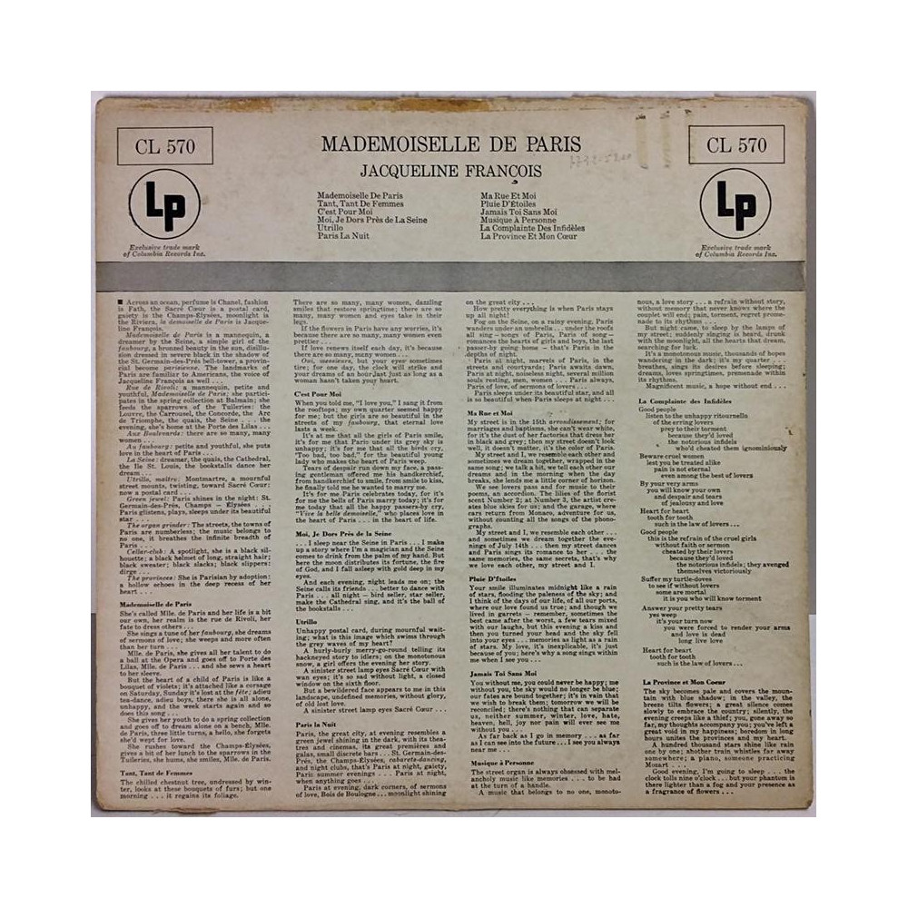 Francois Jacqueline : Mademoiselle De Paris - Begagnat LP