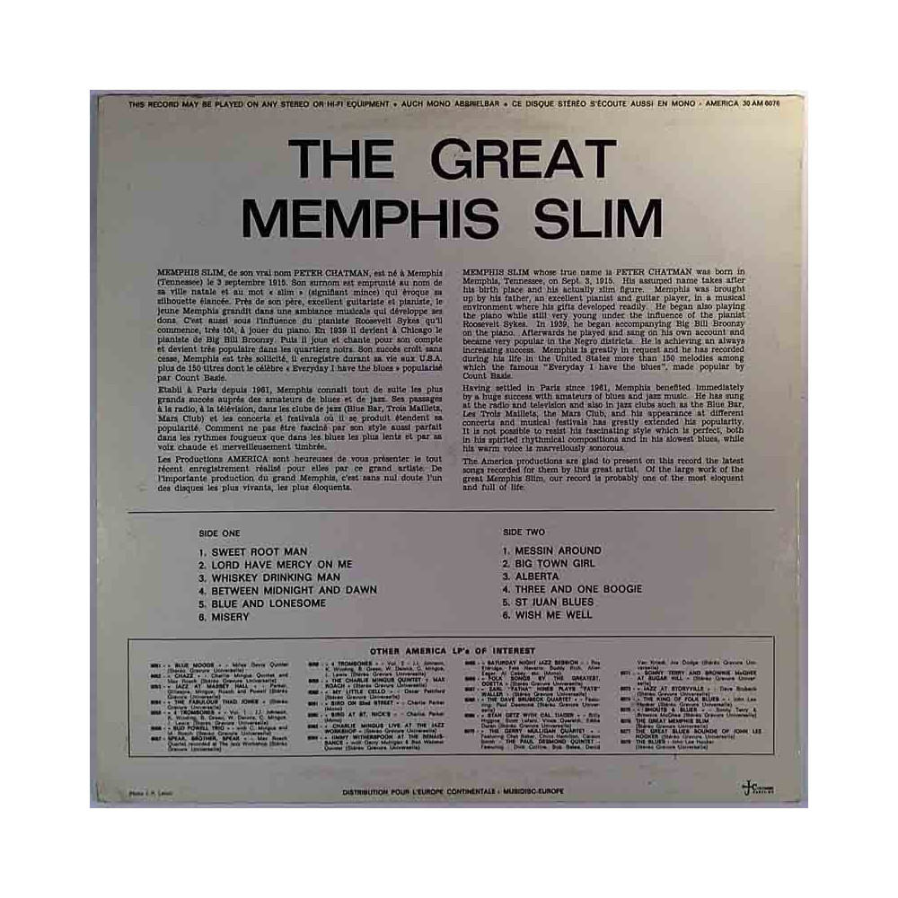 Memphis Slim 1968 30 AM 6076 The Great Memphis Slim Begagnat LP