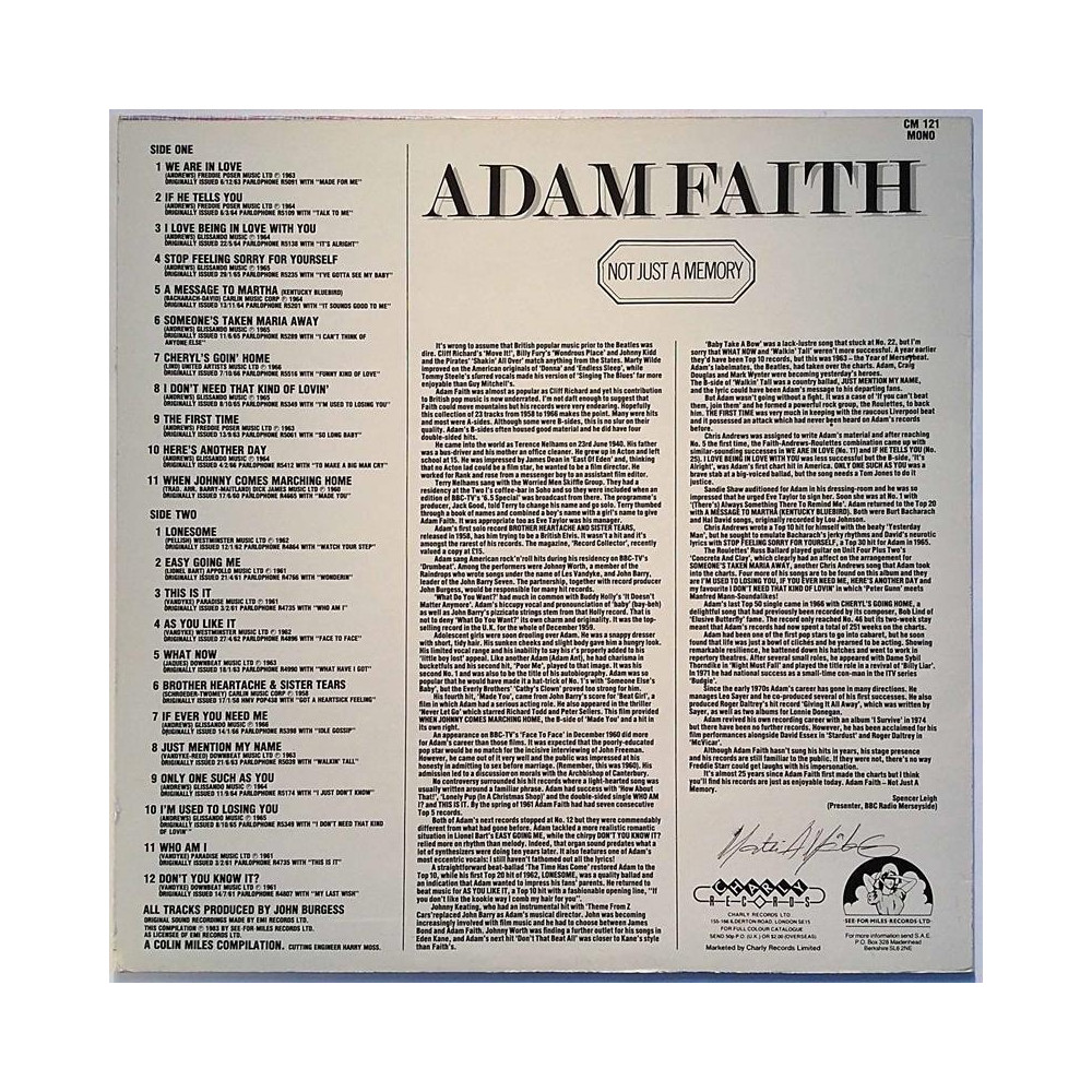 Faith Adam 1983 CM 121 Not Just A Memory Begagnat LP
