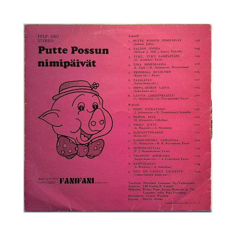 Eri Esittäjiä 1978 FFLP-1003 Putte Possun Nimipäivät Second hand LP