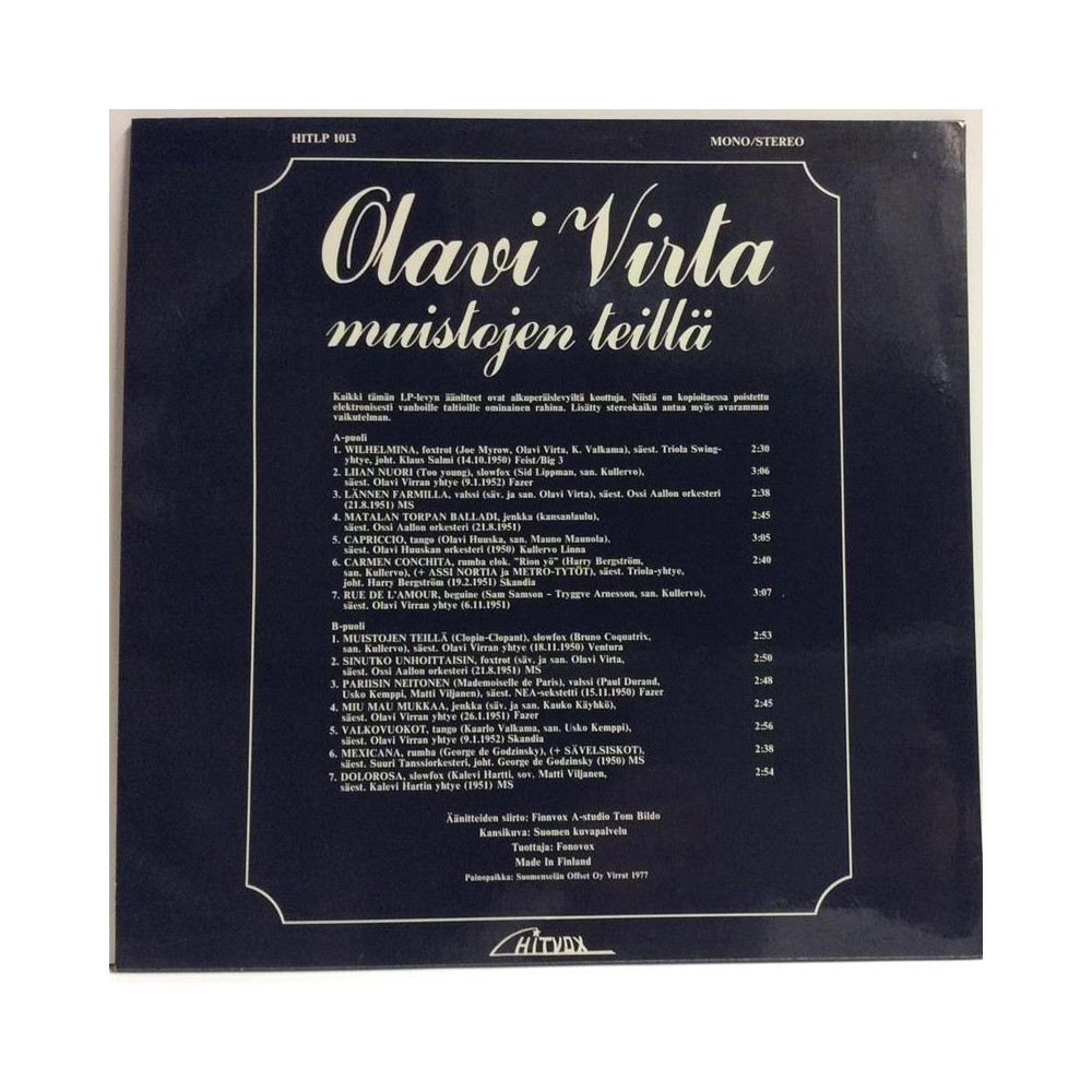 Virta Olavi : Muistojen Teillä - Second hand LP