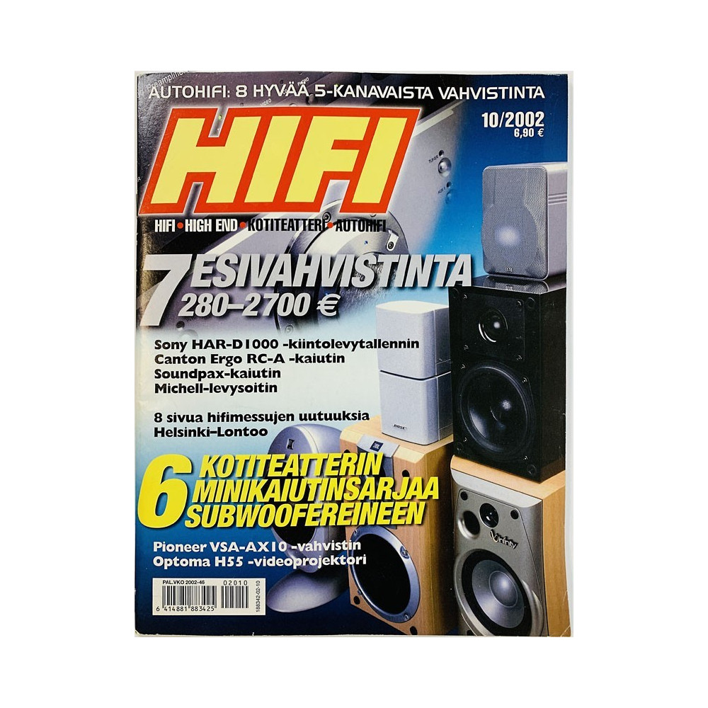 HIFI 2002 10 7 esivahvistinta, 6 kotiteatterin minikaiutinsarjaa aikakauslehti