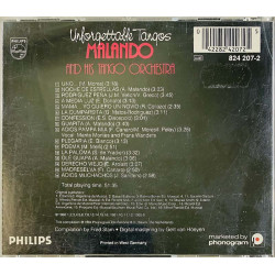 Malando and his Tango Orchestra CD Unforgettable Tangos  kansi EX levy EX Käytetty CD