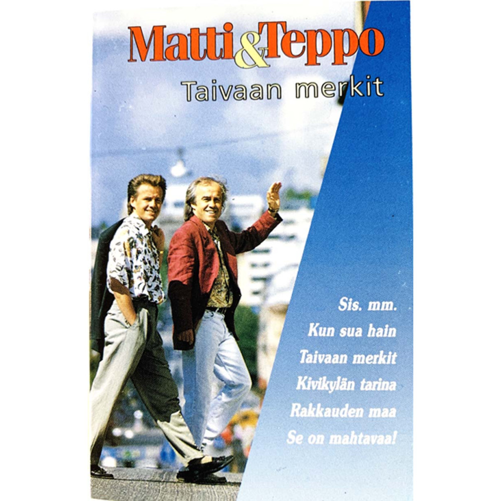 Matti & Teppo: Taivaan Merkit kansipaperi EX , musiikkikasetin kunto EX kasetti