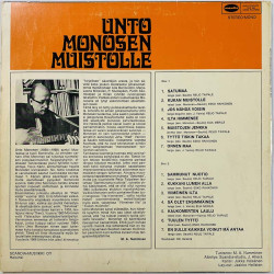 Esko Rahkonen, Reijo Taipale, Eija Merilä LP Unto Monosen muistolle  kansi VG- levy VG- Käytetty LP