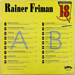 Friman Rainer LP Uusimmat 18 suosituinta  kansi G- levy G- Käytetty LP