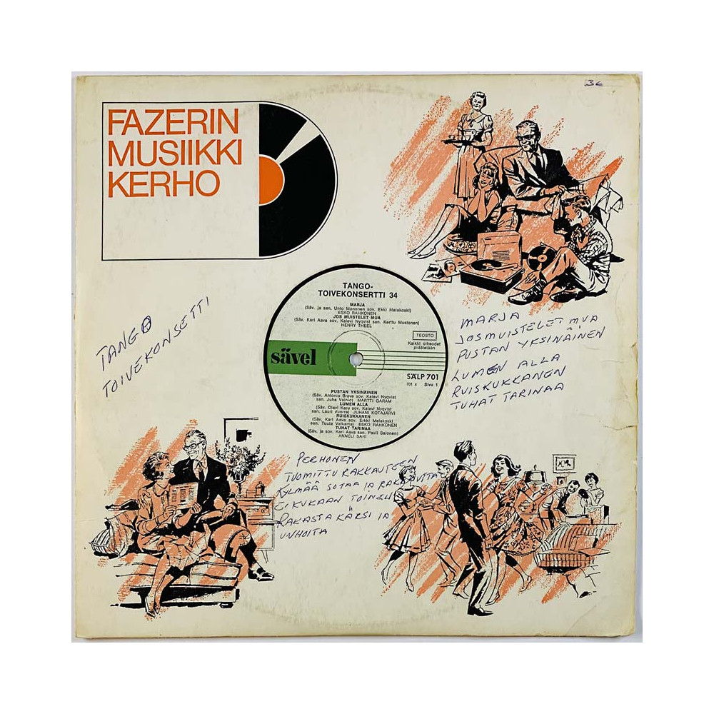 Esko Rahkonen, Paula Koivuniemi ym. LP Tango-toivekonsertti 34  kansi Ei kuvakantta levy VG Käytetty LP