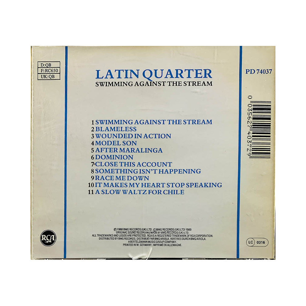 Latin Quarter CD Swimming against the stream  kansi EX levy EX Käytetty CD