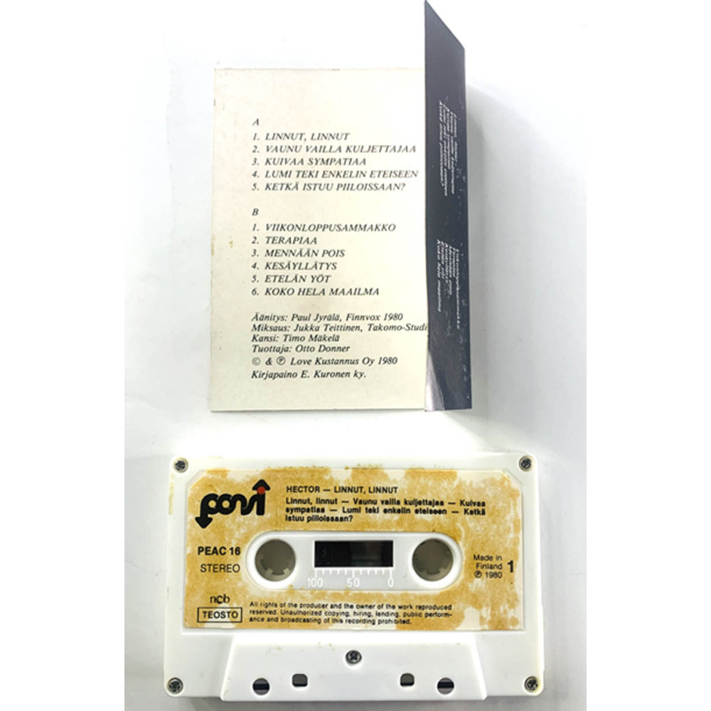 Hector: Linnut, linnut!  kansipaperi VG+ , musiikkikasetin kunto EX kasetti
