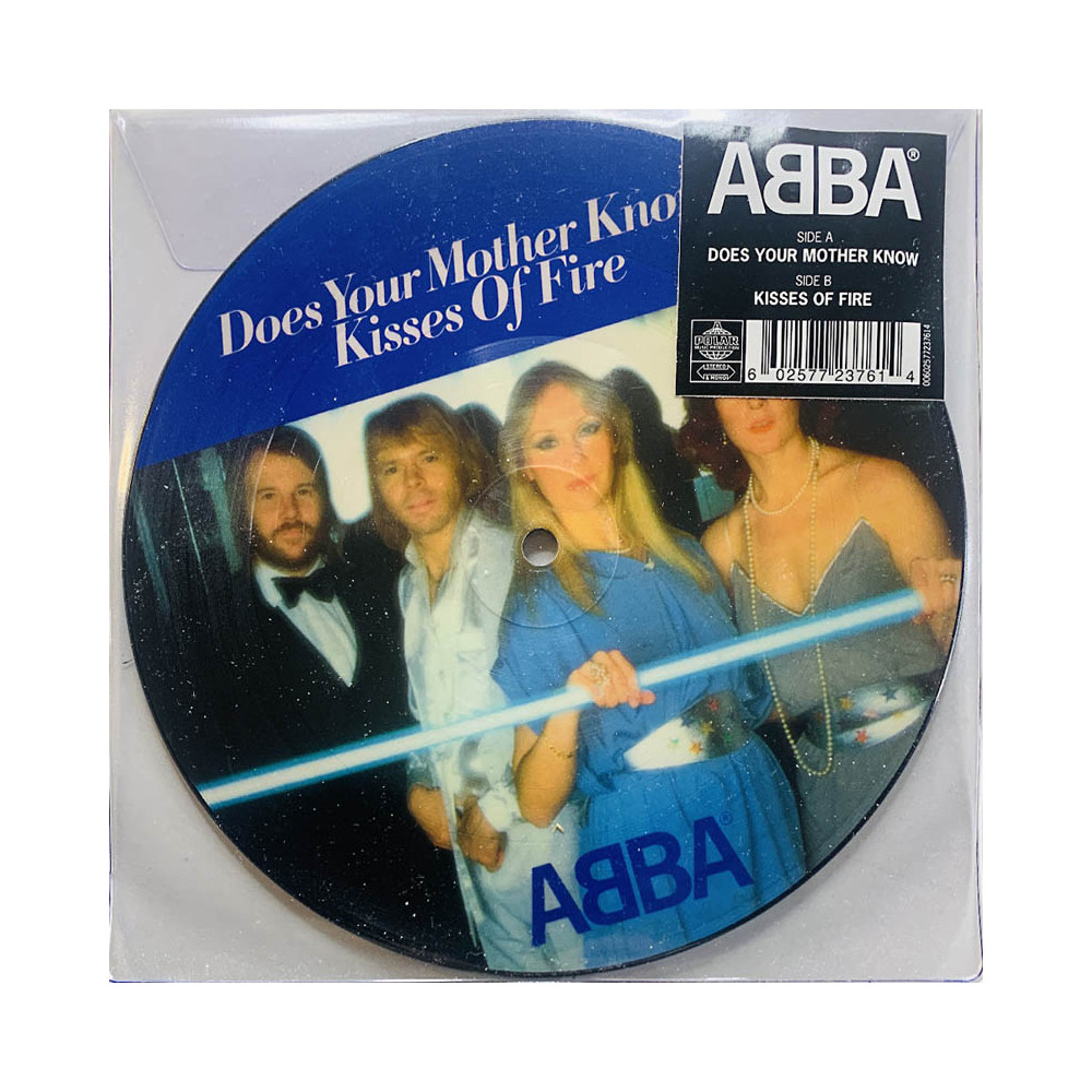 Abba single Does your mother know / Kisses of fire, kuvasingle kunto Uusi vinyylisingle