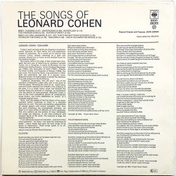 Cohen Leonard LP kansi Songs of  kansi EX- levy ei levyä kansi ilman levyä