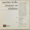 Hollo Anselm vinyl single Maassa On Ahdasta  kansi EX- levy EX käytetty vinyylisingle PS