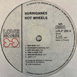 Hurriganes vinyl LP Hot Wheels  kansi VG levy EX- Käytetty LP