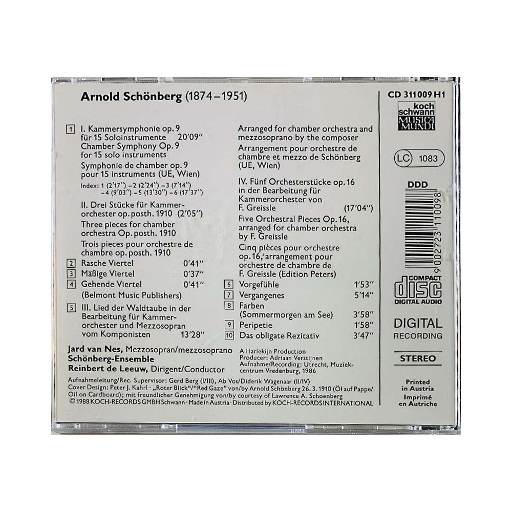 Sch nberg Arnold Chamber Symphony Op 9 Rasche Viertel CD
