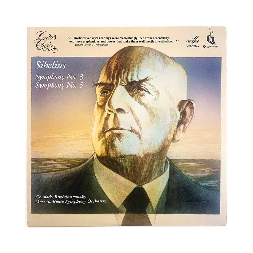 Sibelius, Moscow Radio Sypmhony Orch. vinyl LP Symphony No. 3 Symphony No. 5  kansi EX levy EX- Käytetty LP