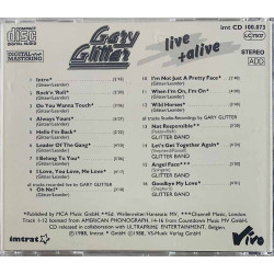 Glitter Gary, Glitter Band CD Live + Alive  kansi VG+ levy VG+ Käytetty CD
