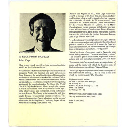 A Year from Monday lectures & writings 1985 ISBN 0 7145 2541 3 Paperback by John Cage  Käytetty kirja