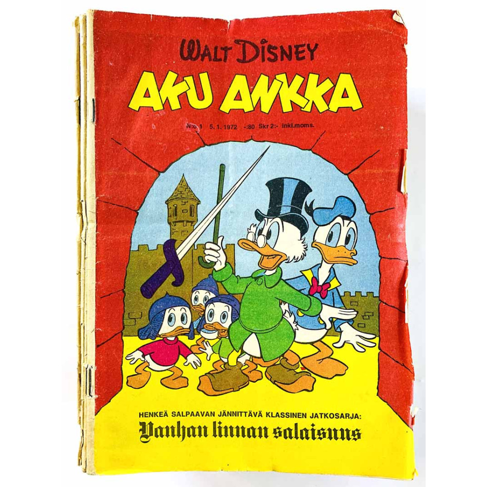 Aku Ankka 1972 1-3, 5-16, 18-26, 28, 30-52 vajaa vuosikerta 1972 48 mumeroa, puuttuvat 4,17,27,29 aikakauslehti