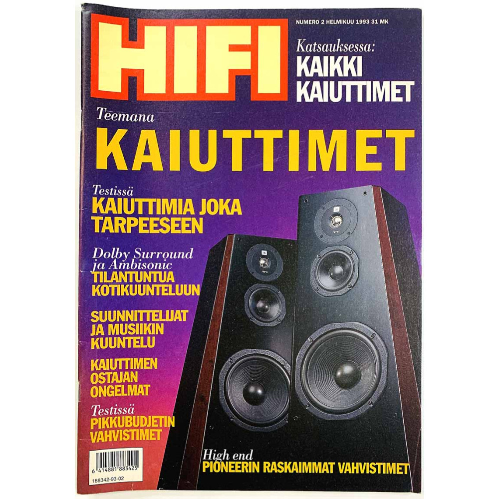 Hifi-lehti 1993 2 Katsauksesa kaikki kaiuttimet aikakauslehti