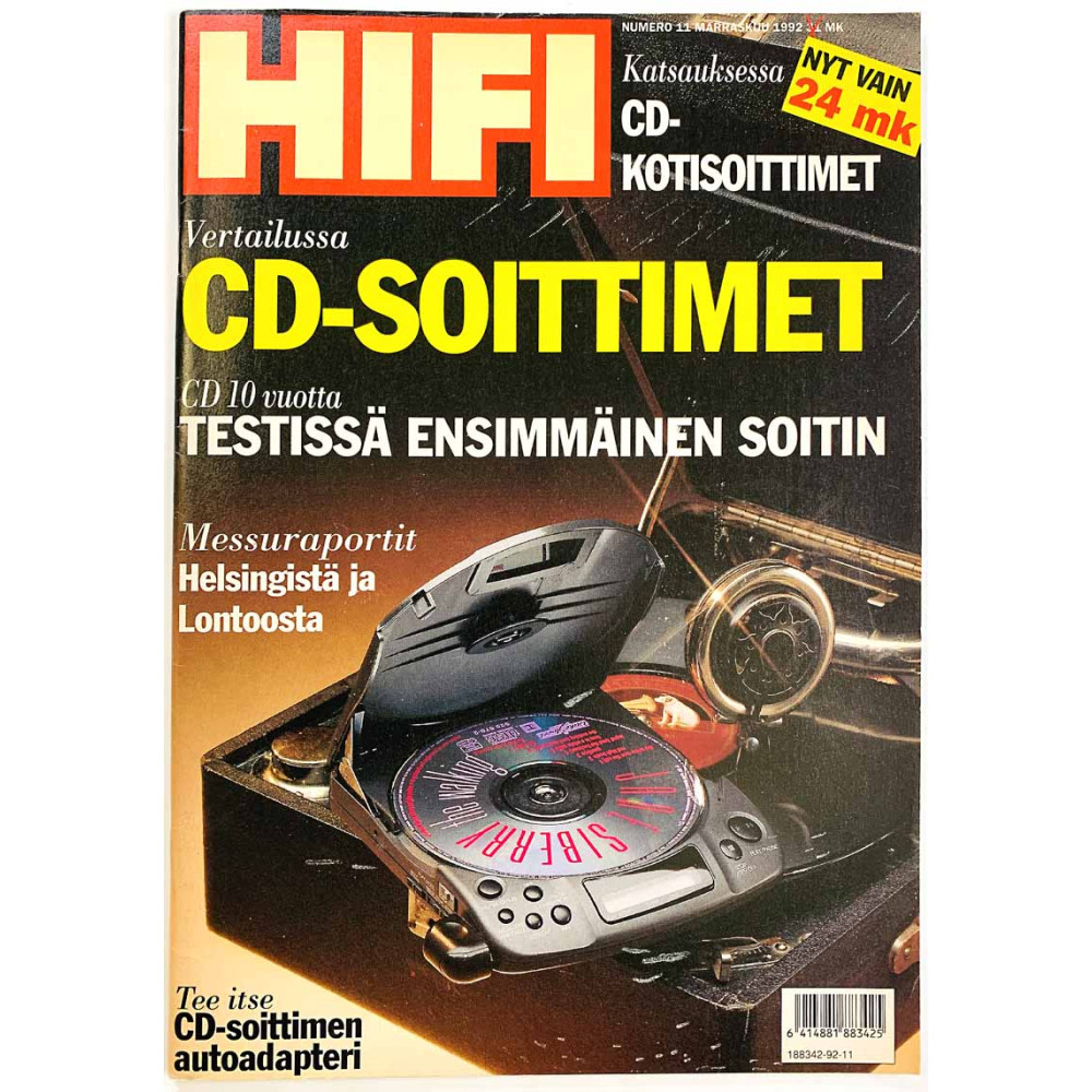 Hifi-lehti 1992 11 numero omistettu 10-vuotiaalle cd-soittimelle aikakauslehti
