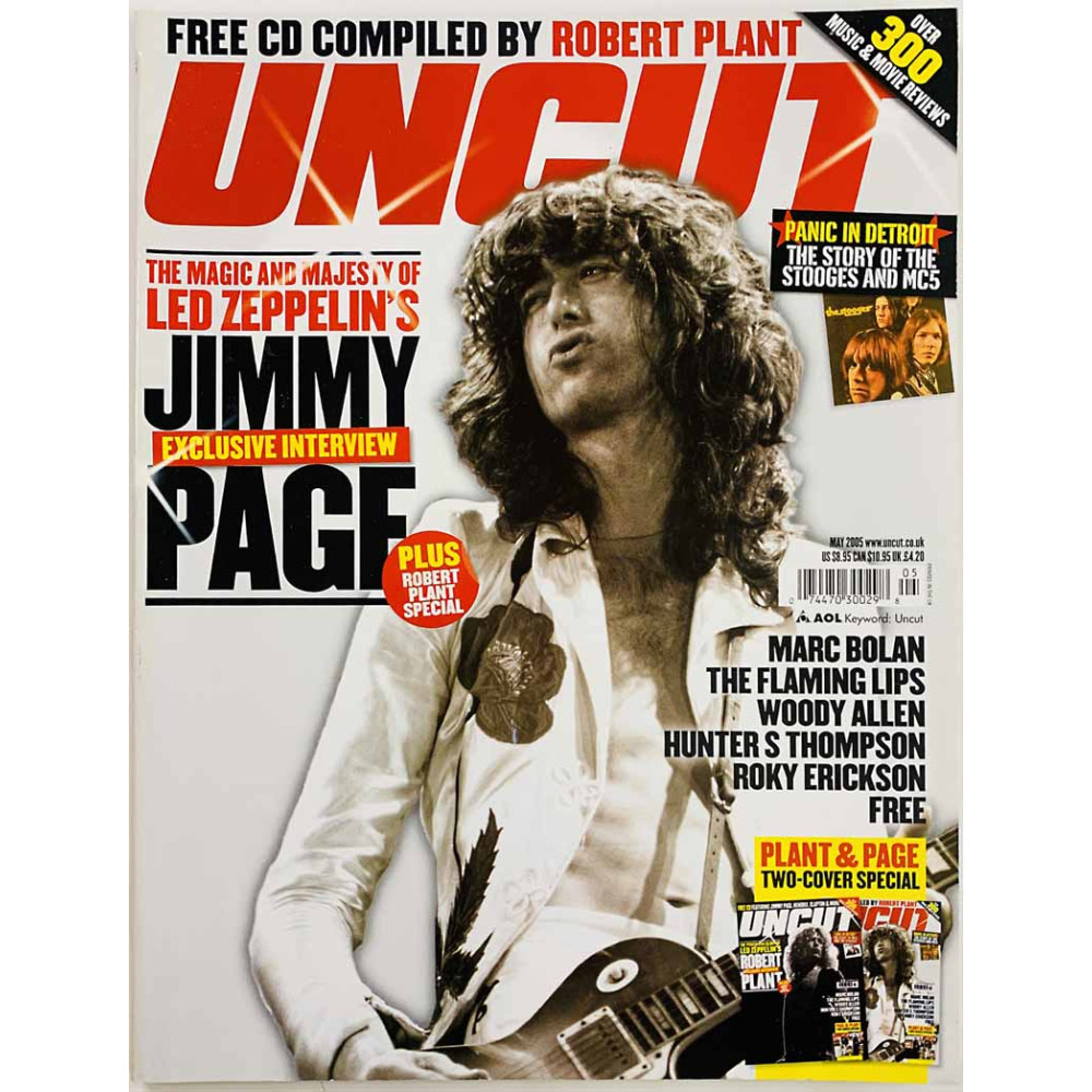 Uncut magazine 2005 may Jimmy Page, Robert Plant, Woody Allen, MC5 aikakauslehti