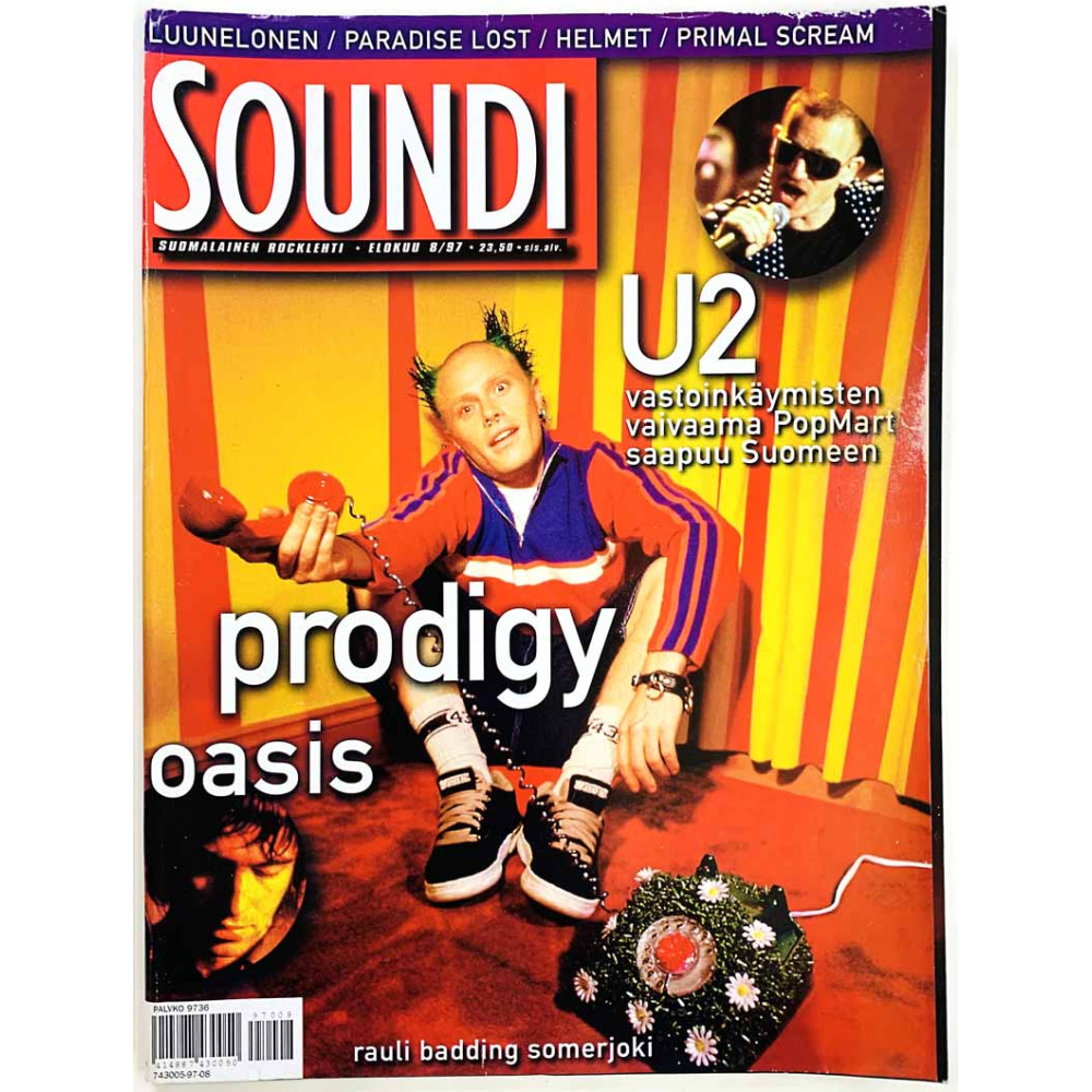Soundi 1997 8 Prodigy, Oasis, Rauli Badding Somerjoki aikakauslehti