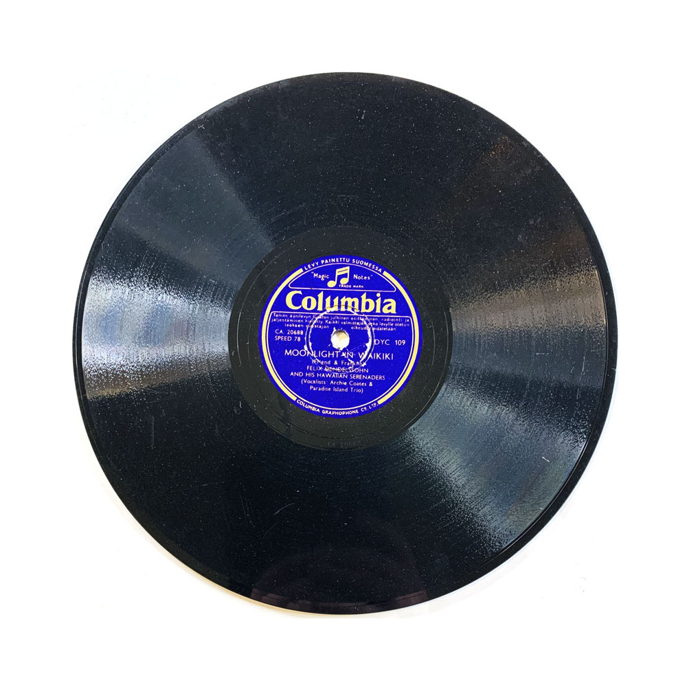 Felix Mendelssohn and his Hawaiian Serenaders Gramofonilevy Moonlight in Waikiki / Tiger shark  kansi paperikansi/muovitasku lev