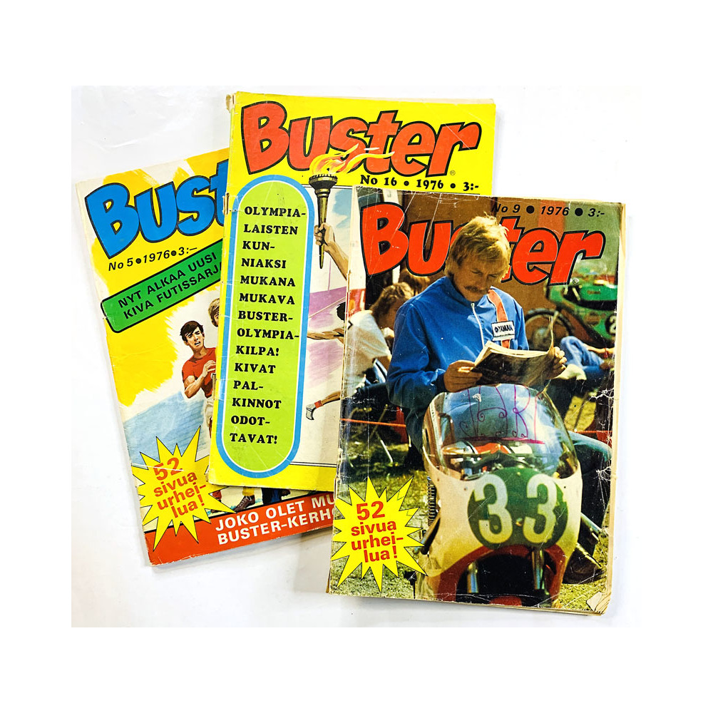 Buster 1976 N:o 5, N:o 9 ja N:o 16 3 numeroa vuodelta 1976 aikakauslehti